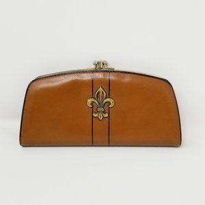 Vintage Baronet Brown Leather Wallet with Goldtone Fleur De Lis Symbol | Wallets